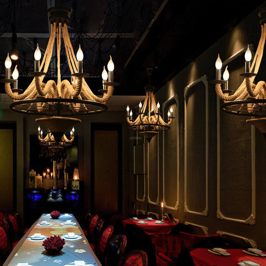 Hemp Rope Industrial Large Wheel Chandelier with 6/8 heads-Sylvia Space