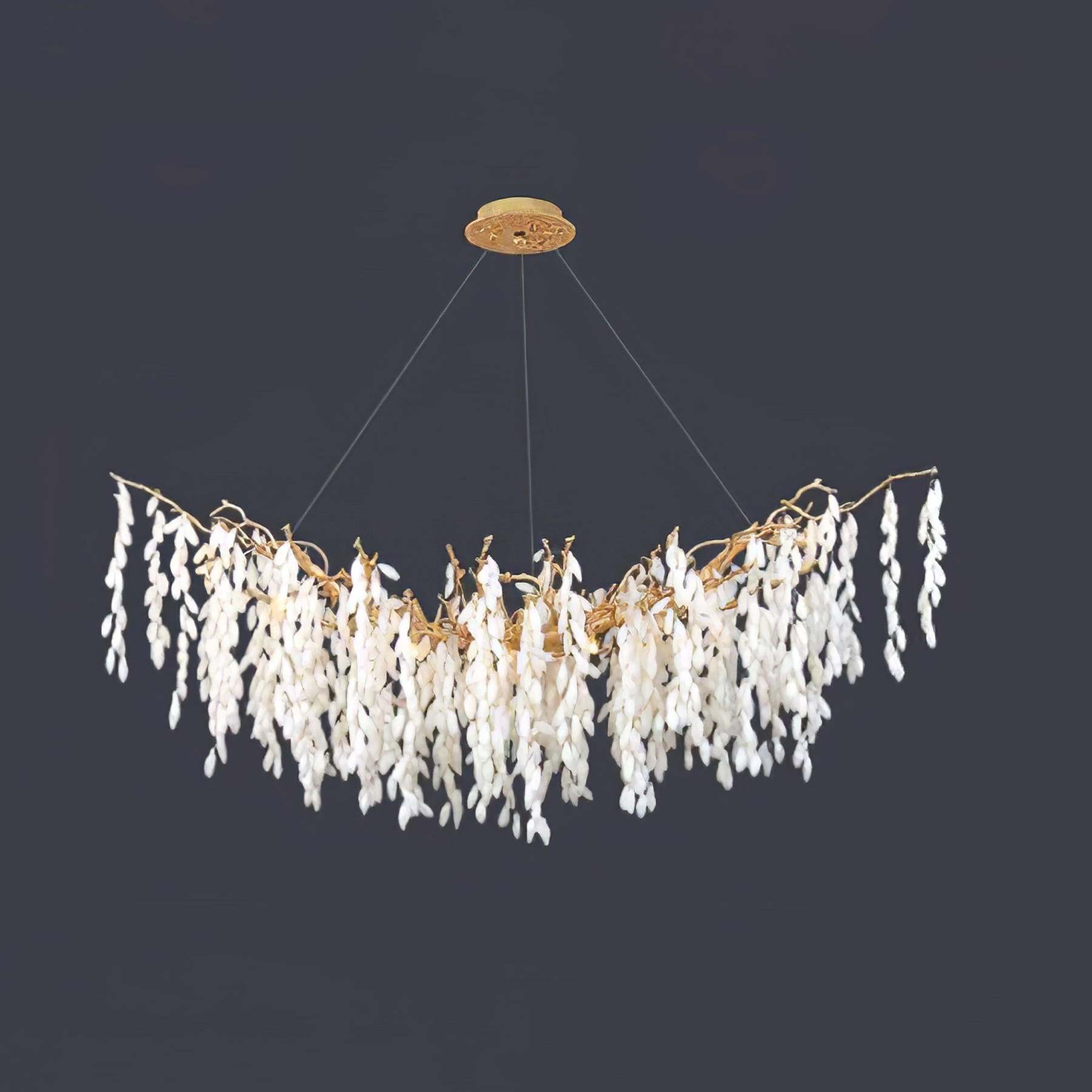 White Jade Branch Brass Round Chandelier-Sylvia Space