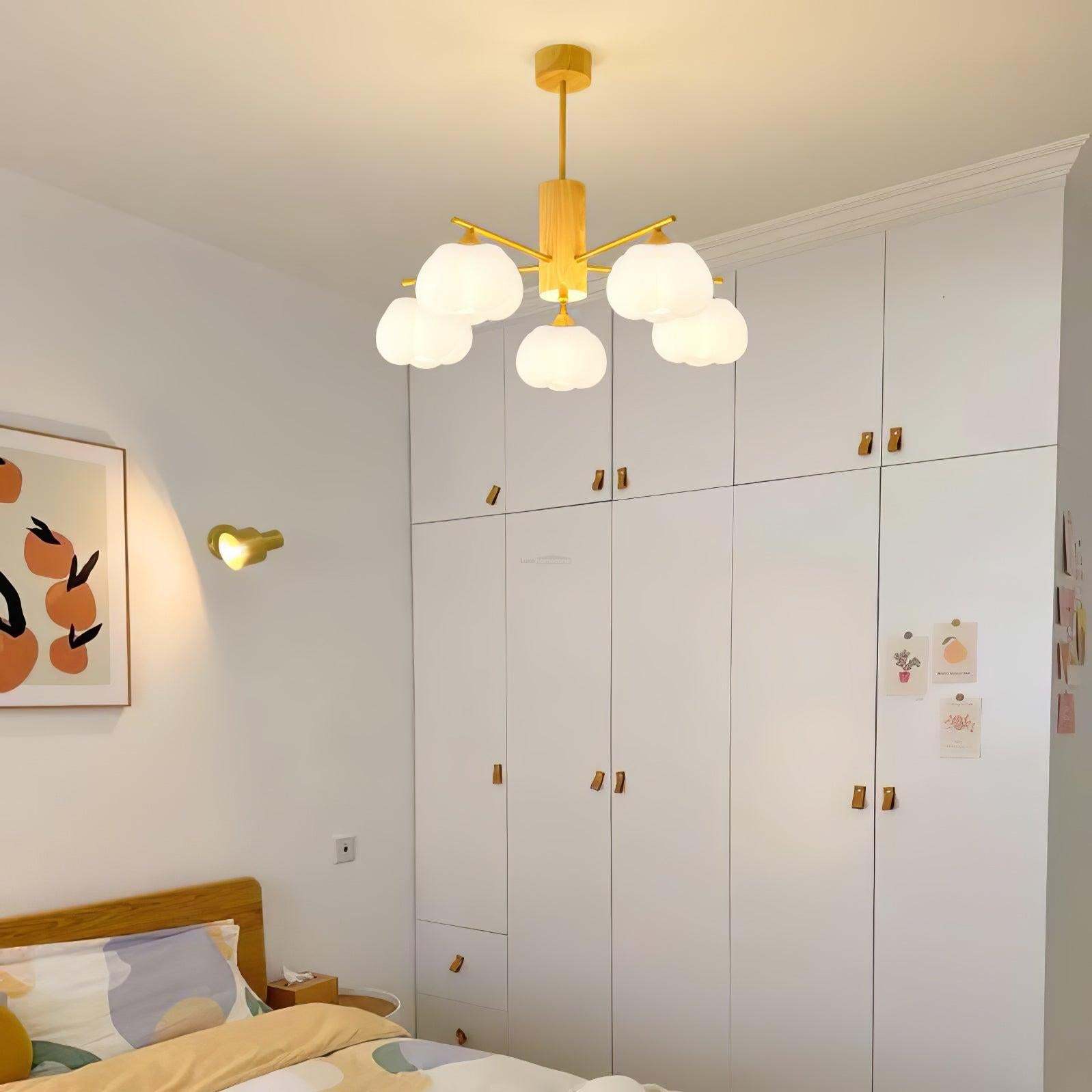 Wooden Cotton Balls Chandelier with 5/8 lamps-Sylvia Space