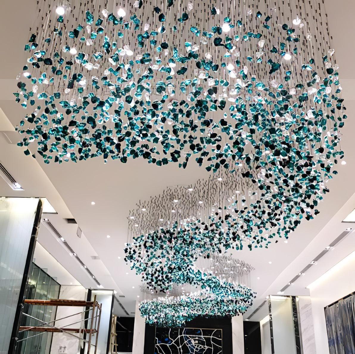 Multicolor Crystal Stone Round/Long canopy Chandelier-Sylvia Space