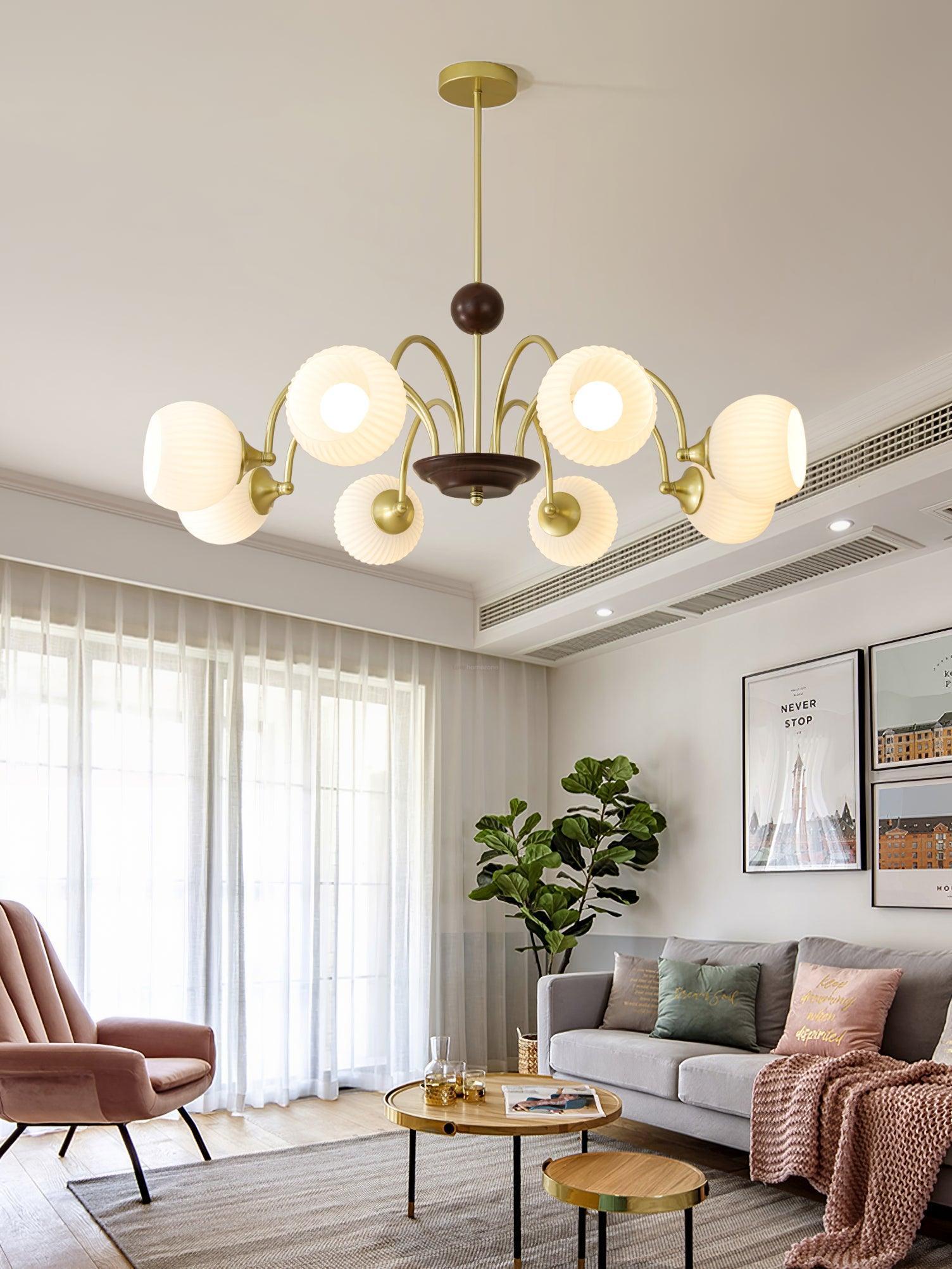 Sculptural Glass Ribbed Chandelier with 3/4/5/6/8 heads-Sylvia Space