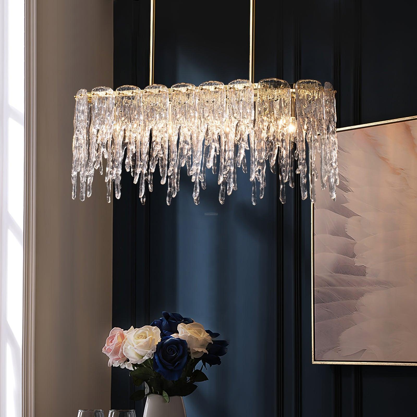 Rectangular Icicle Glass Chandelier L 34.2″-Sylvia Space