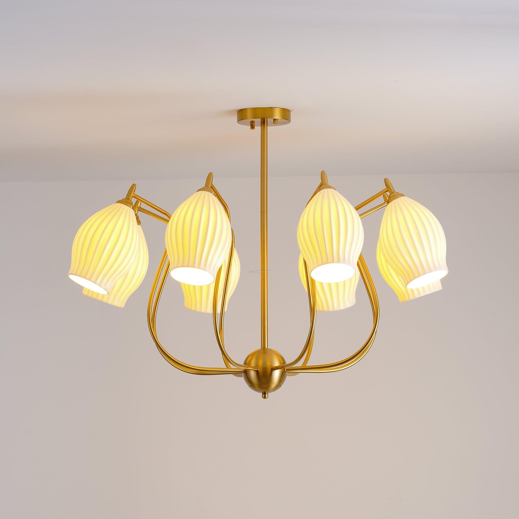 Ceramic Ribbed Chandelier with 4/6/8 heads-Sylvia Space