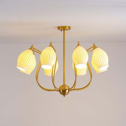Ceramic Ribbed Chandelier with 4/6/8 heads-Sylvia Space