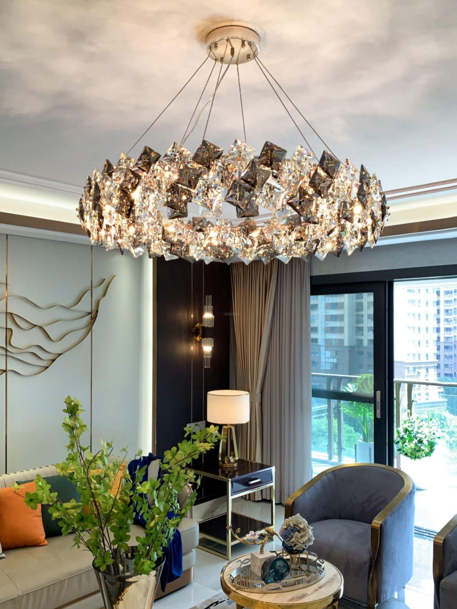 Scale Crystal Round Chandelier Φ 23.6″-Sylvia Space