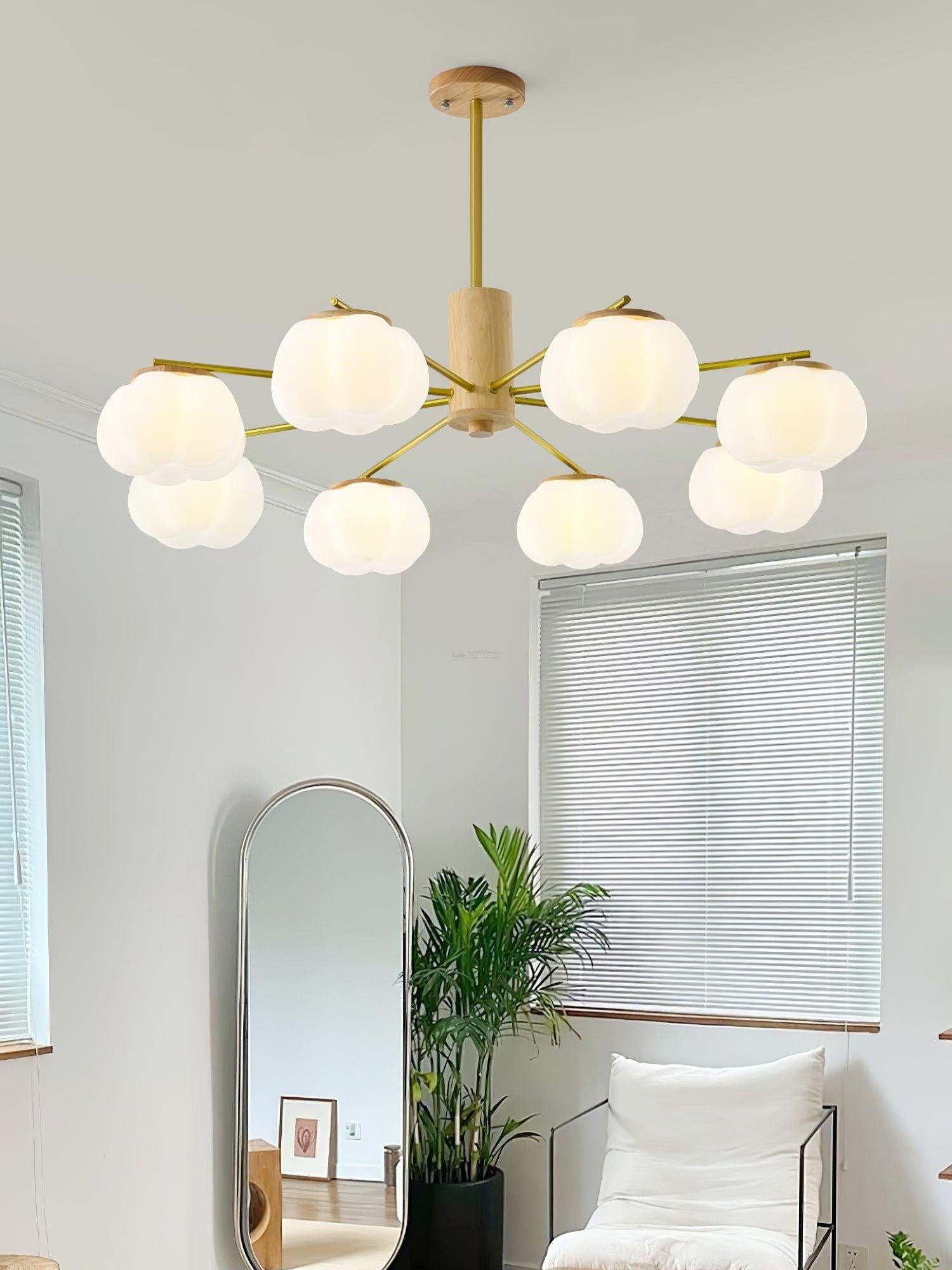 Wooden Cotton Balls Chandelier with 5/8 lamps-Sylvia Space