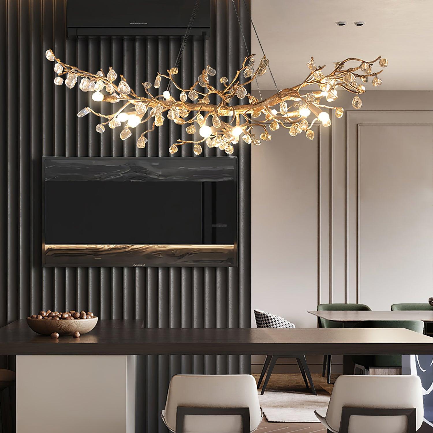 Stone Crystal Brass Chandelier  ∅ 5.1″-Sylvia Space