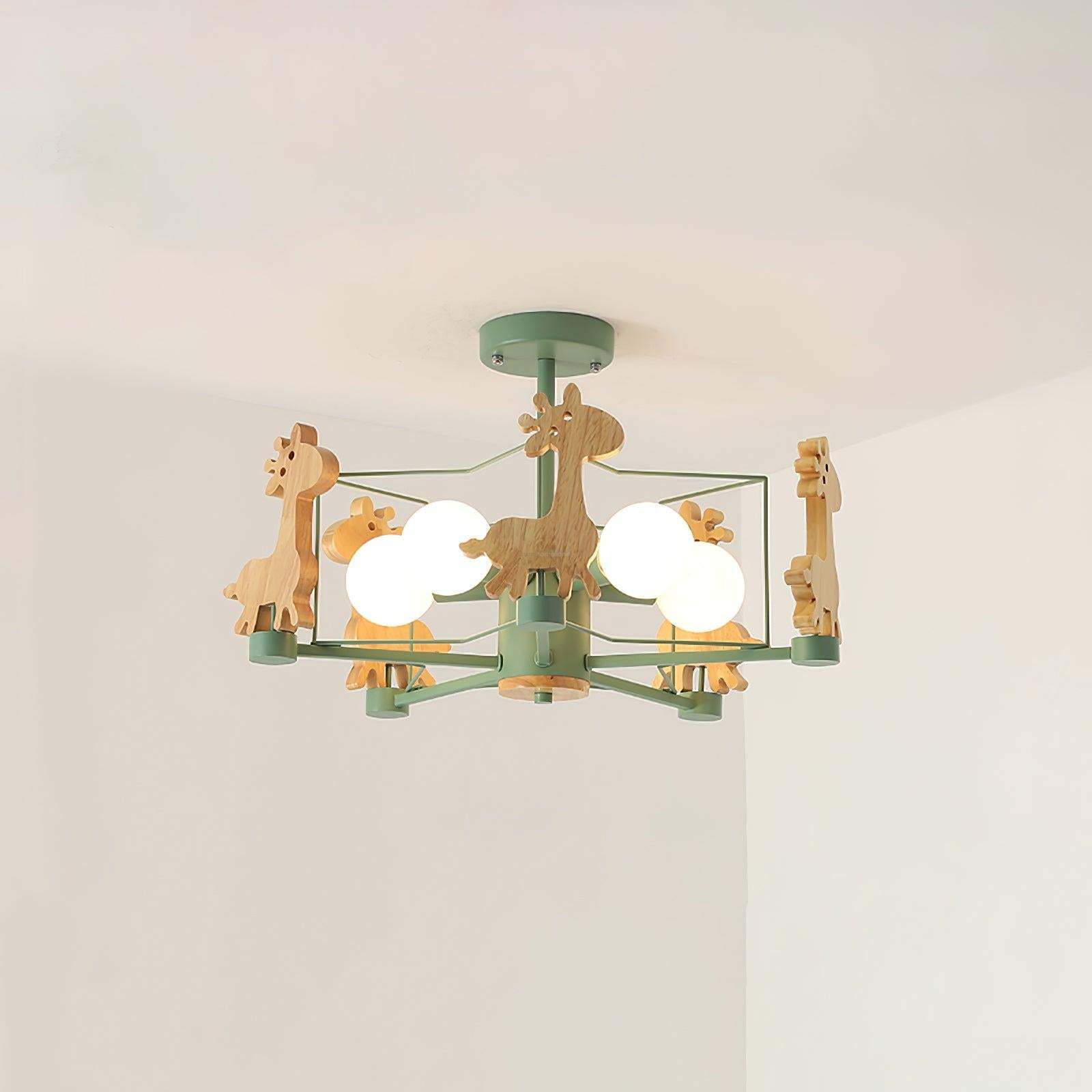 Lovely Deer Wooden Chandelier ∅ 20.8″-Sylvia Space
