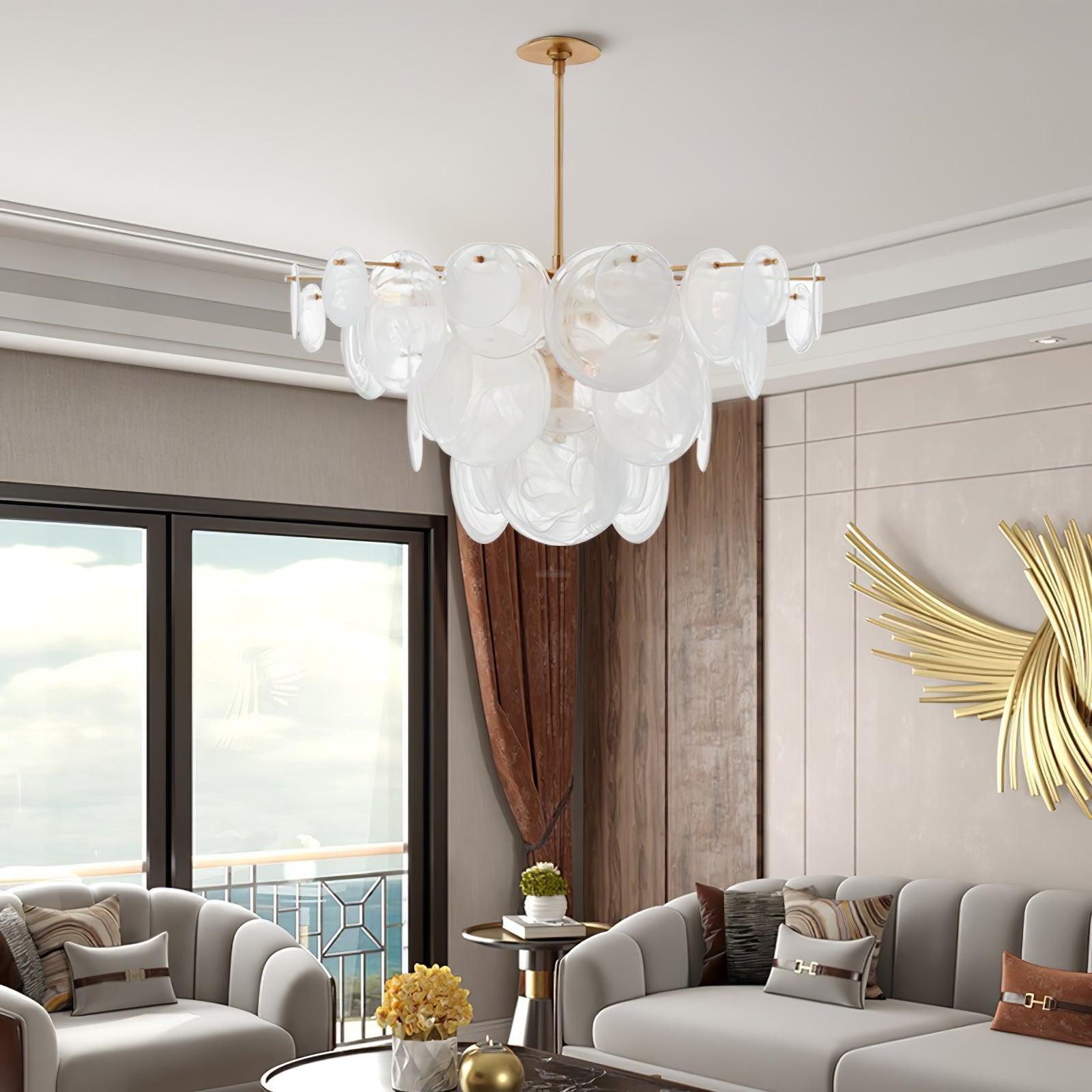 Brass Discs Cascading Round Chandelier-Sylvia Space