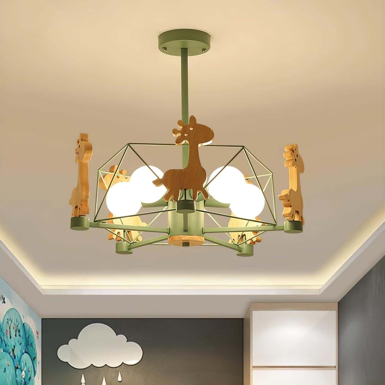 Lovely Deer Wooden Chandelier ∅ 20.8″-Sylvia Space