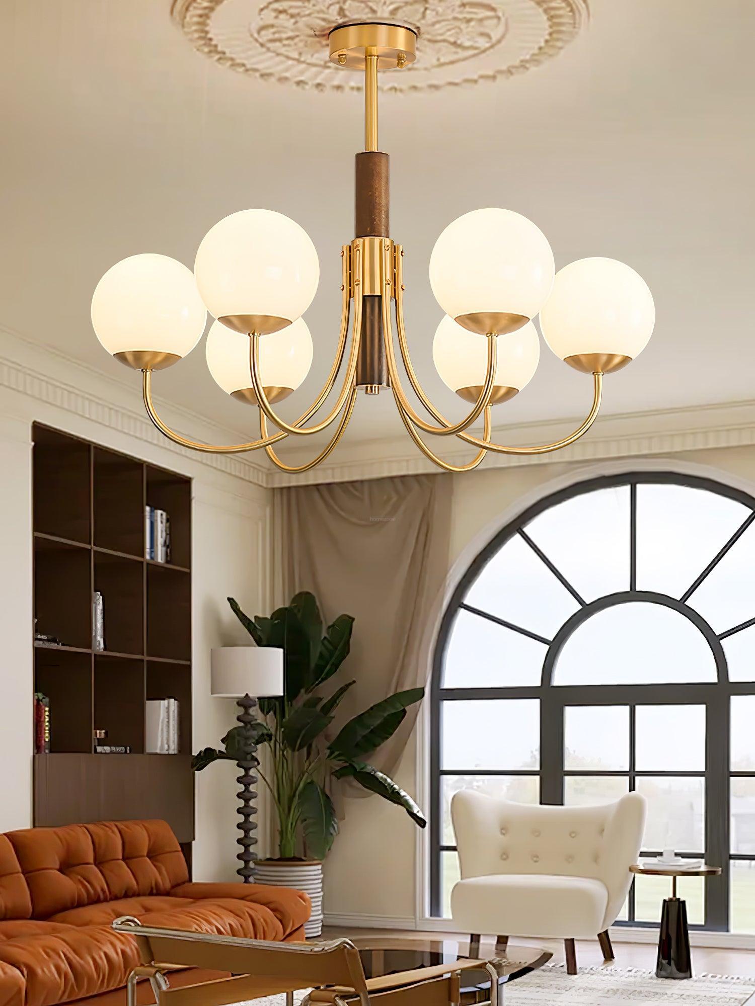 Midas Touch Walnut Sphere Chandelier with 3/6/8 heads-Sylvia Space