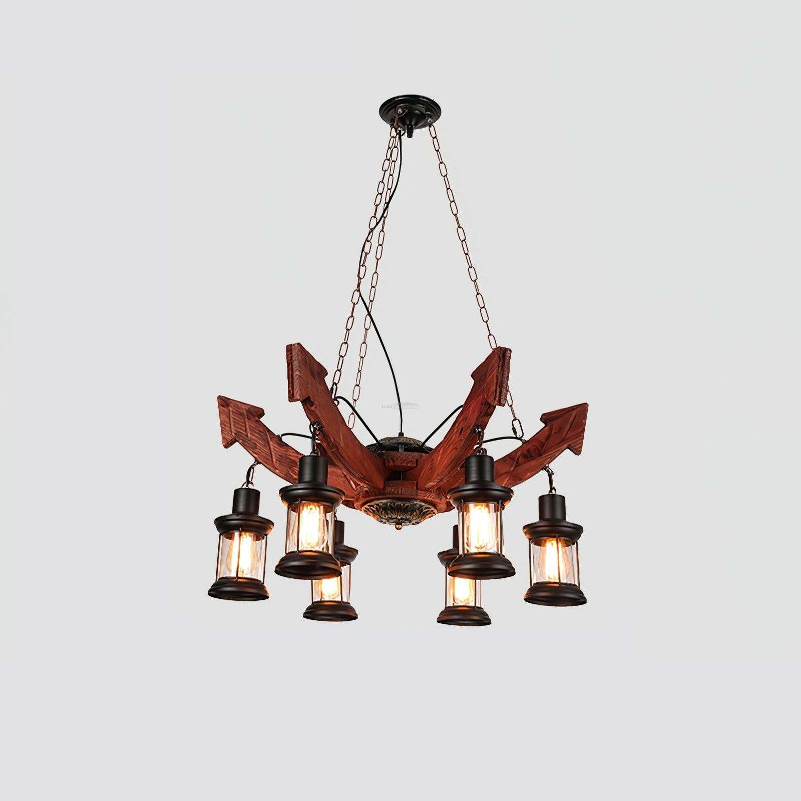 Nautical Industrial Style Wooden Chandelier with 1/3/6/8 heads-Sylvia Space