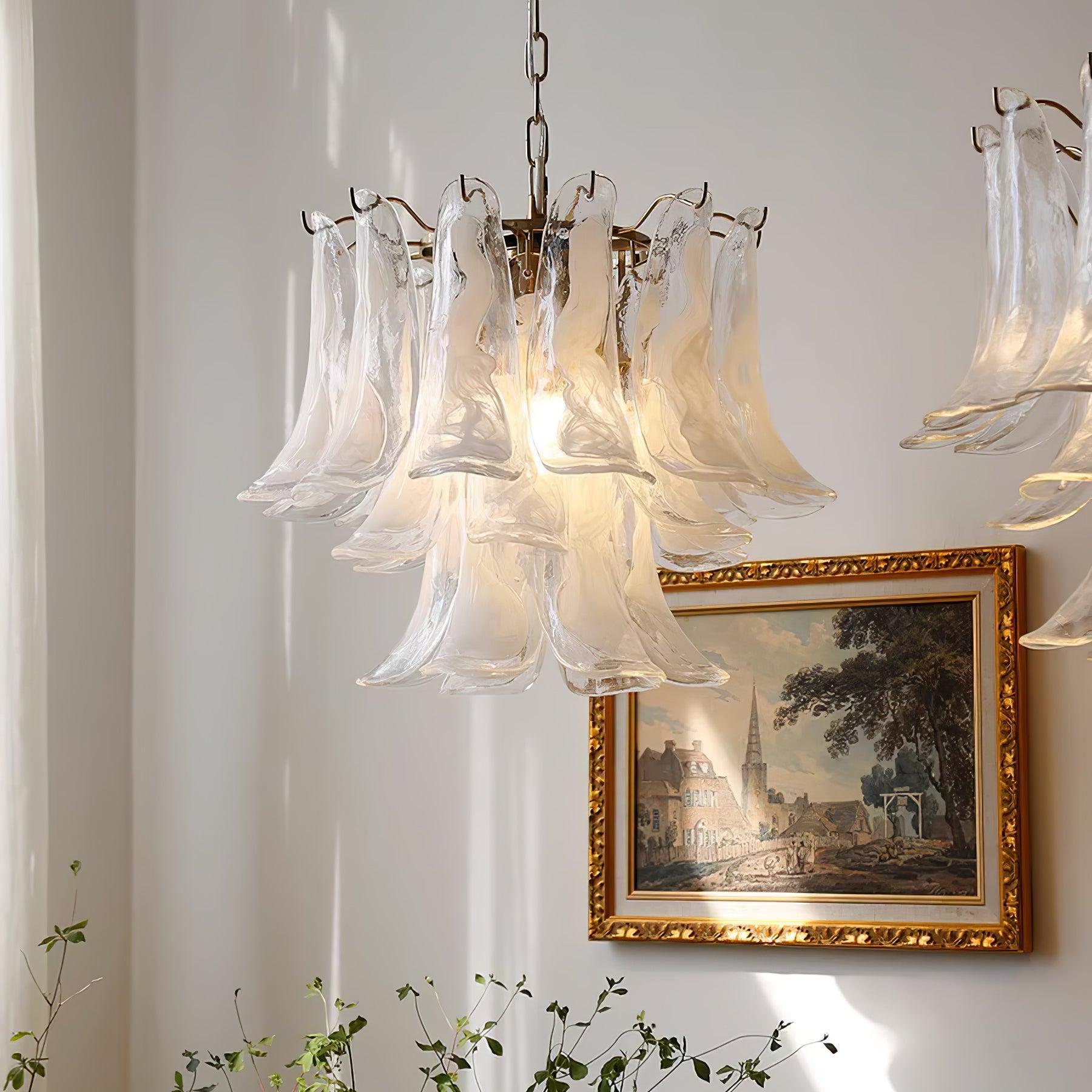 Glass Leaf Cascade Chandelier with 3/4 layer-Sylvia Space