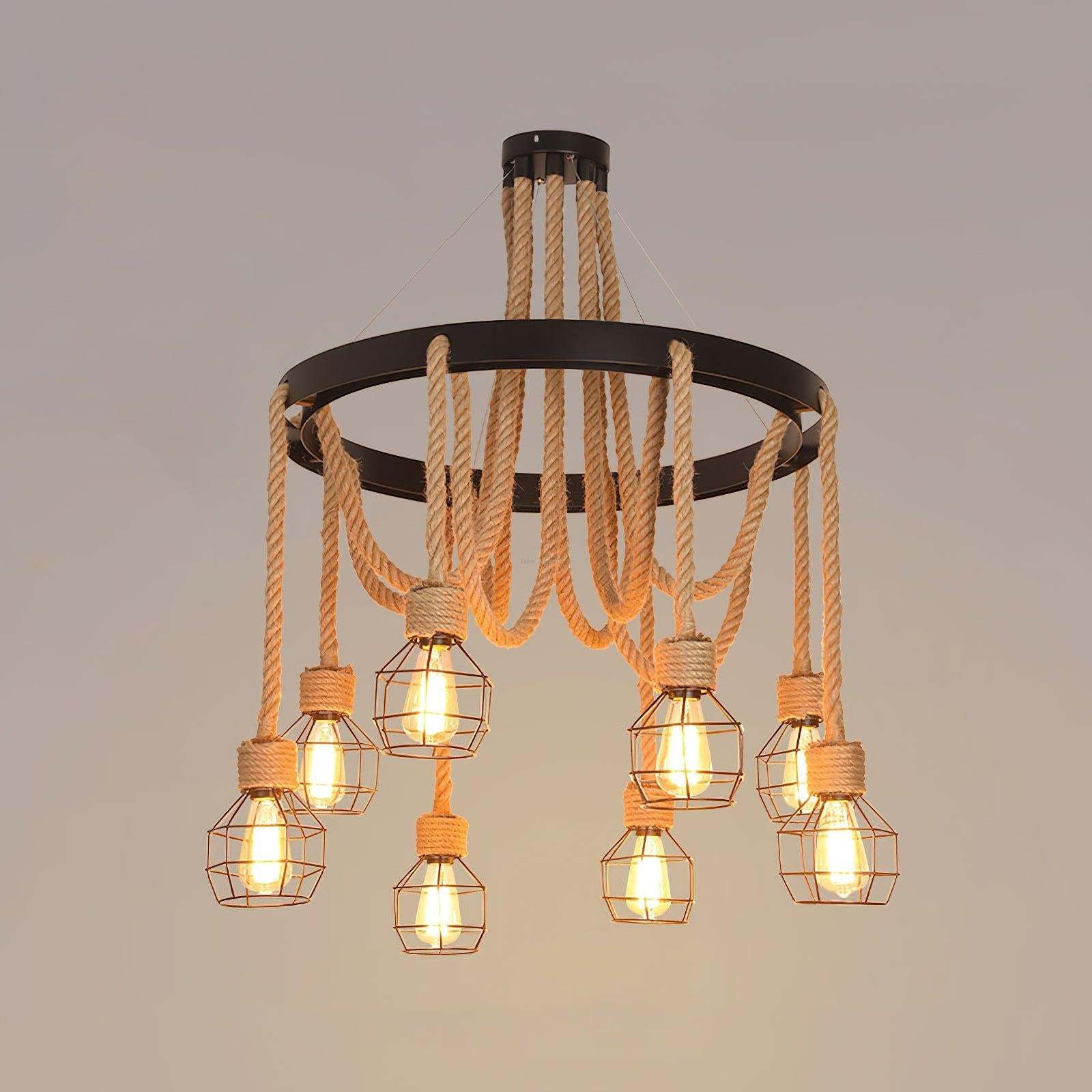 Hemp Rope Industrial Starfall Chandelier with 4/6/8 heads-Sylvia Space