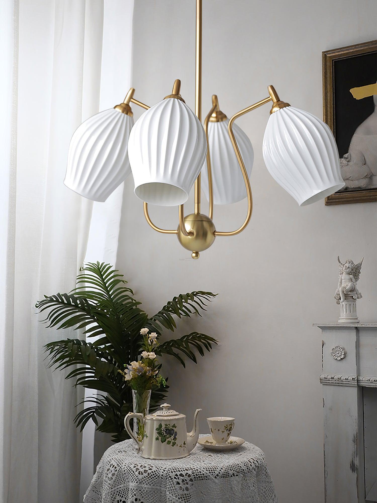 Ceramic Ribbed Chandelier with 4/6/8 heads-Sylvia Space