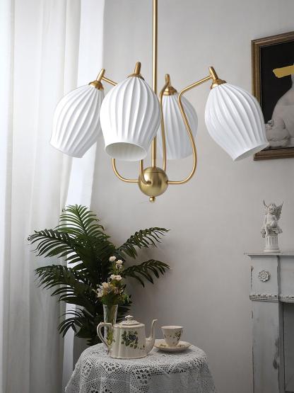 Ceramic Ribbed Chandelier with 4/6/8 heads-Sylvia Space