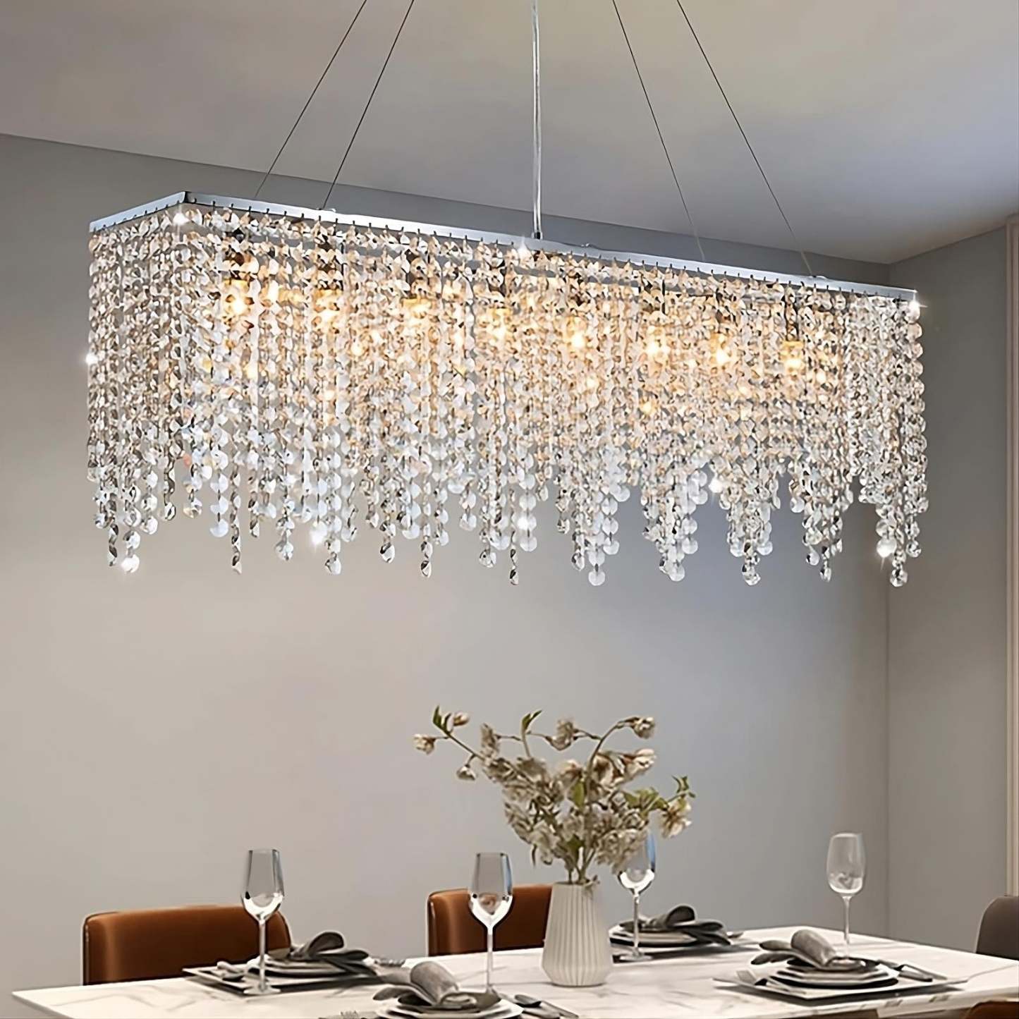 Adena Crystal Tassel Dining Room Chandelier-Sylvia Space