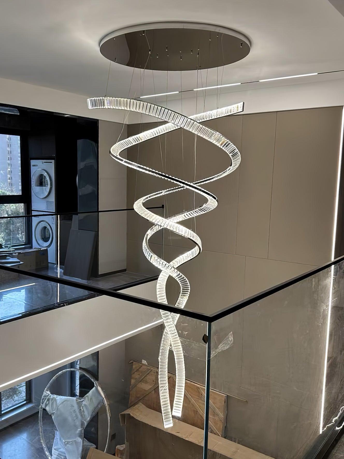 Long Spiral Crystal Chandelier ∅ 31.5″-Sylvia Space