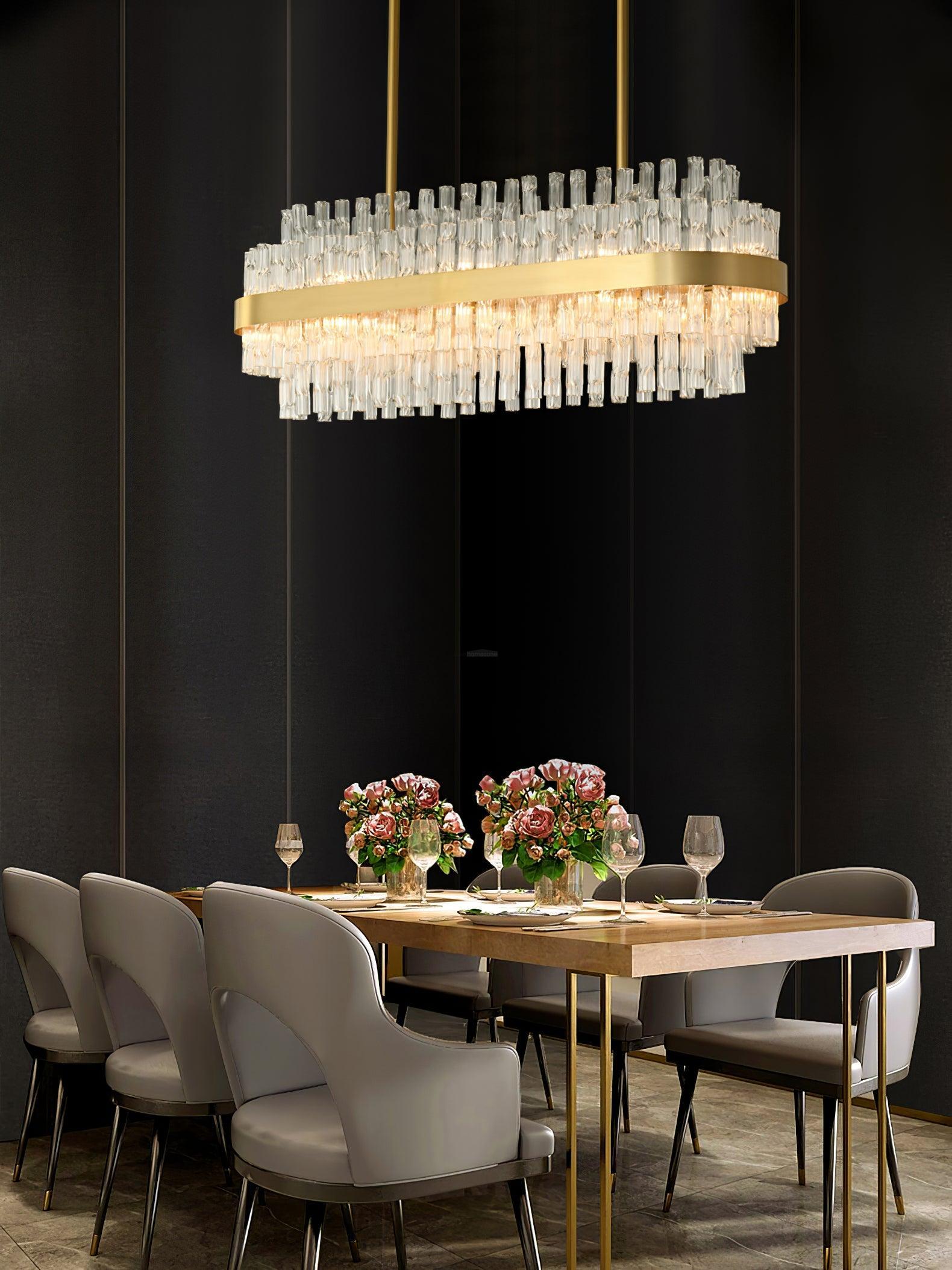 Gold & Clear Rod Round/Long canopy Chandelier-Sylvia Space