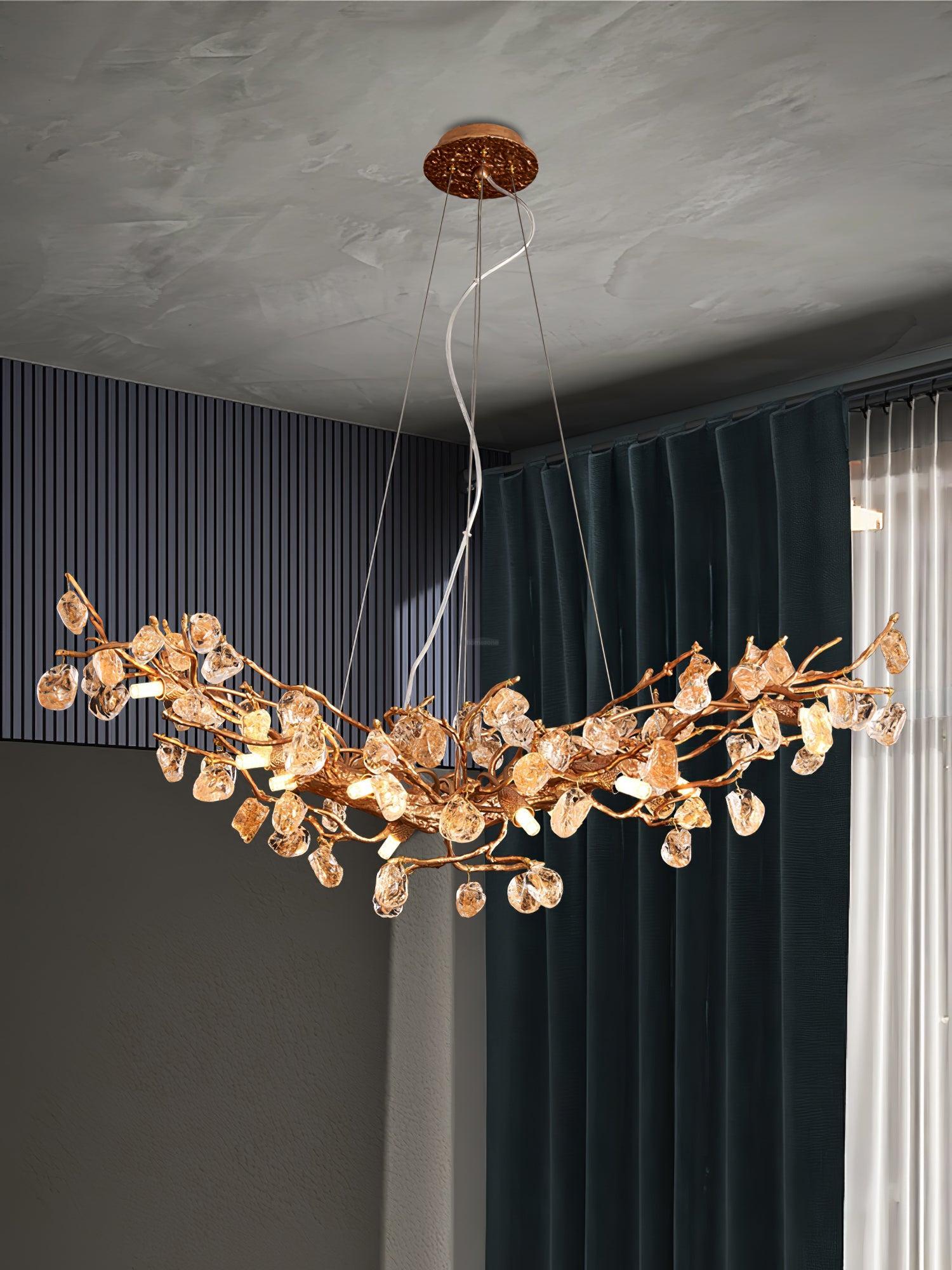 Stone Crystal Brass Chandelier  ∅ 5.1″-Sylvia Space