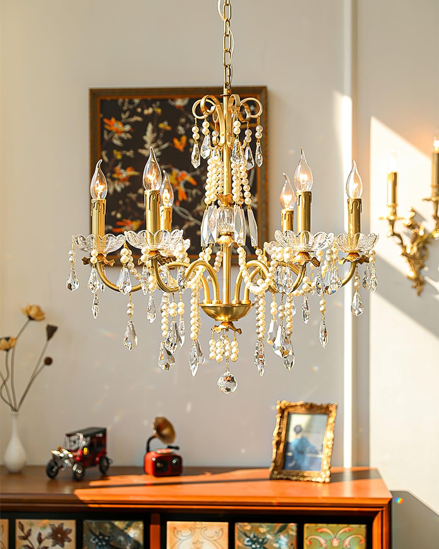Crystal Pearl Candle Chandelier-Sylvia Space