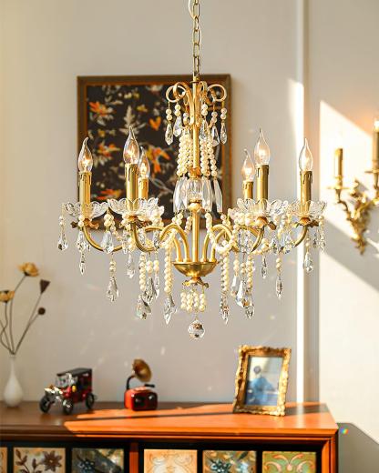 Crystal Pearl Candle Chandelier-Sylvia Space