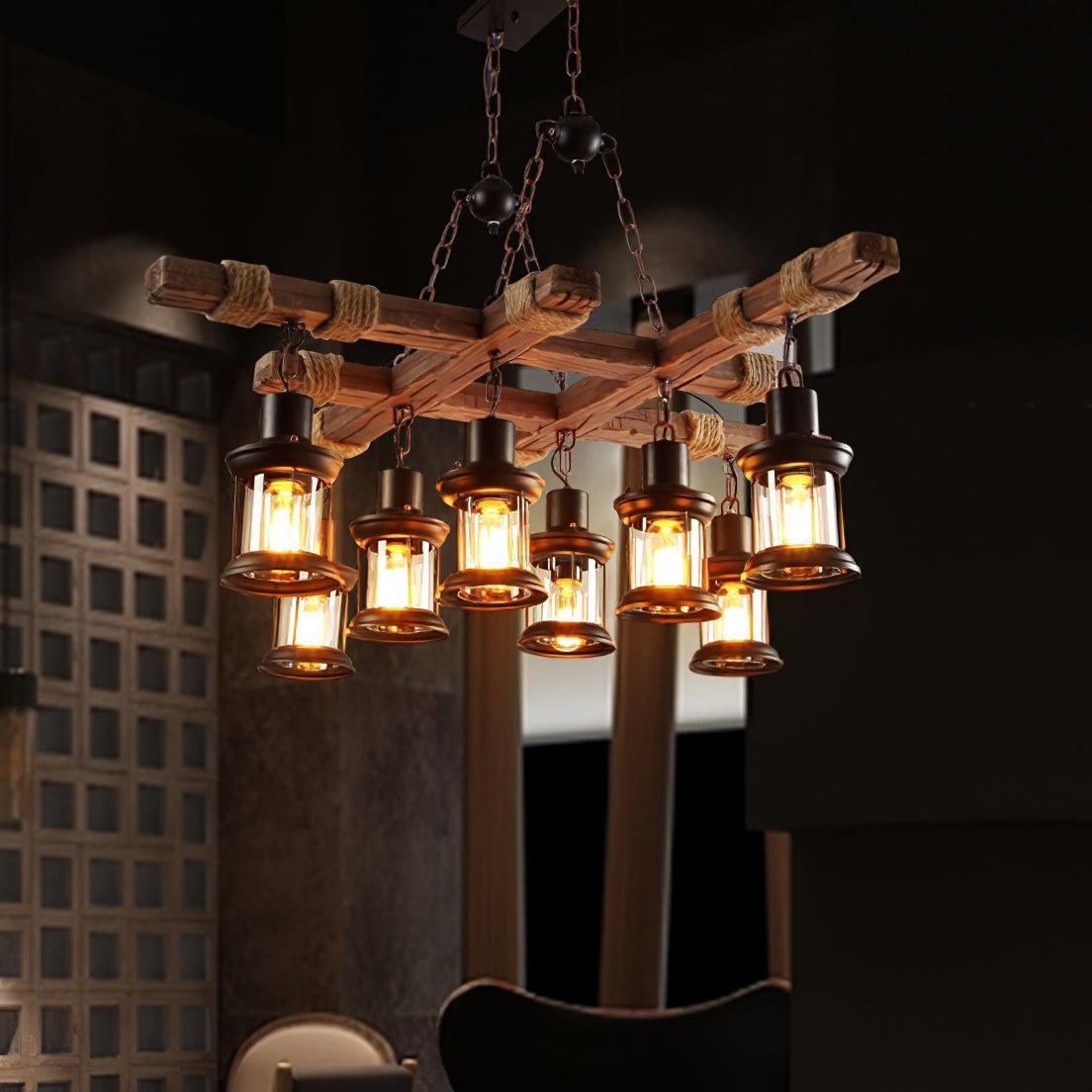 Vintage Wooden Glass Chandeliers-Sylvia Space