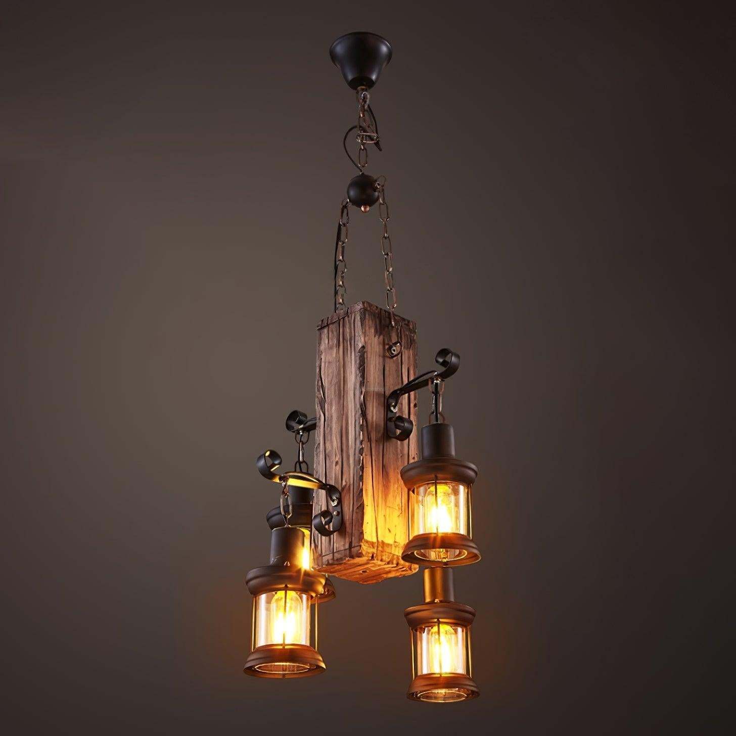 Nautical Industrial Style Wooden Chandelier with 1/3/6/8 heads-Sylvia Space