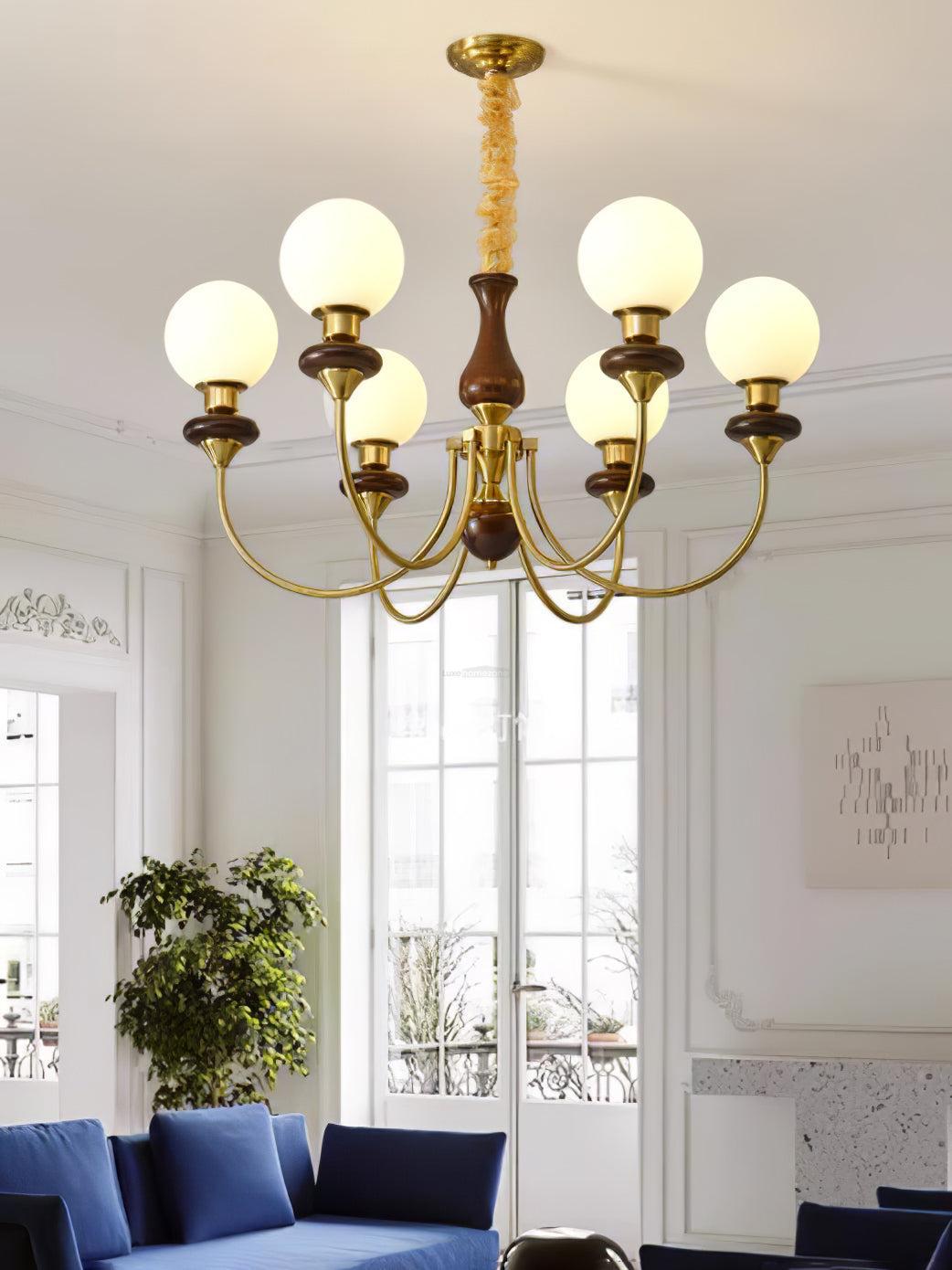 Walnut Brass Chandelier with 3/6/8 lamps-Sylvia Space