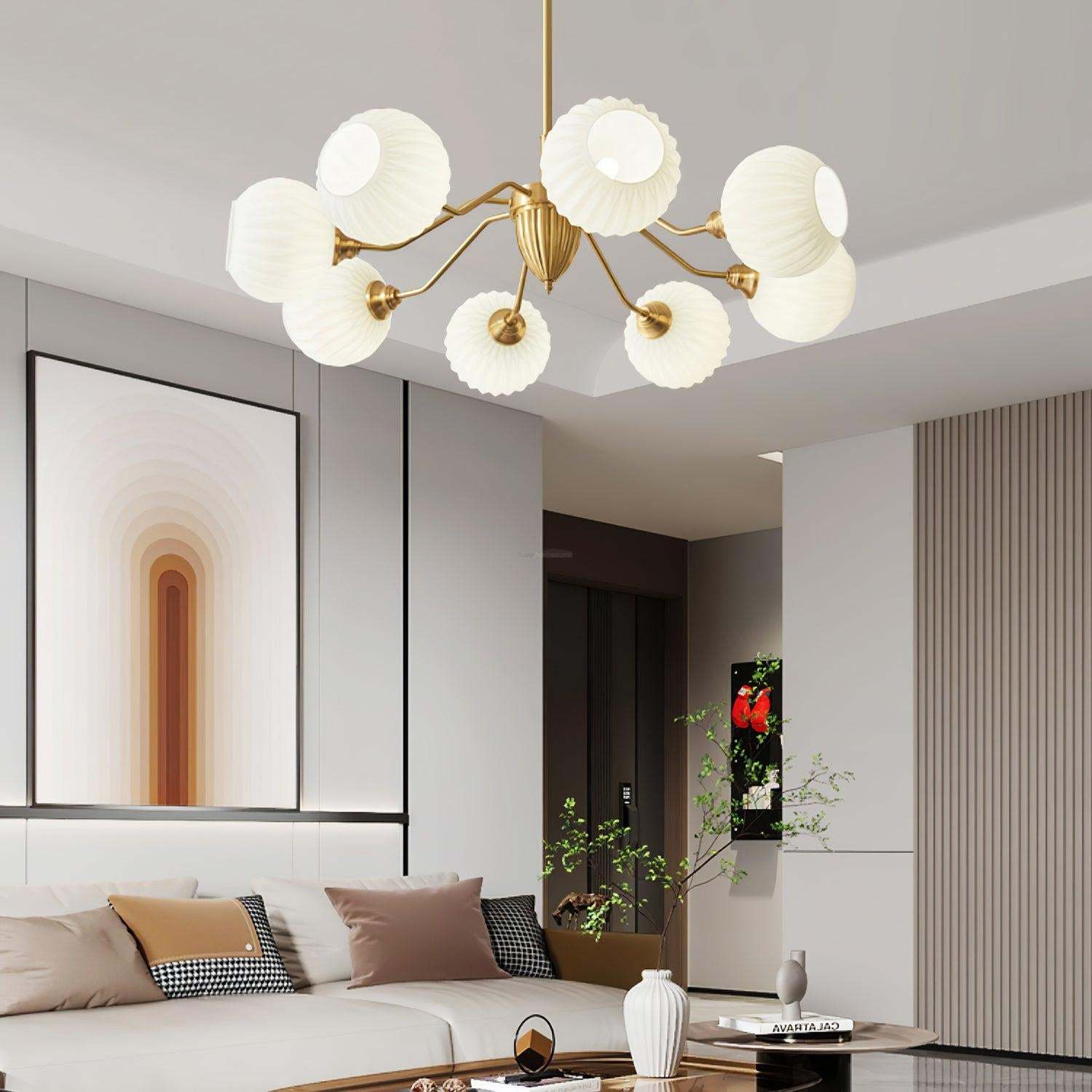 Ribbed Glass Ball Chandelier ∅ 31.5″-Sylvia Space