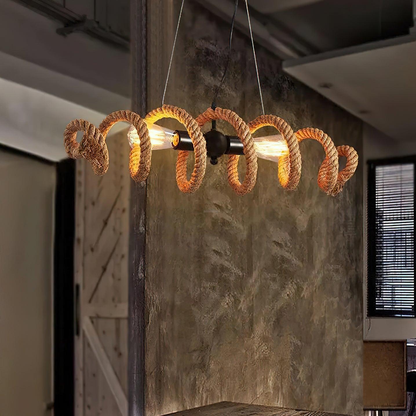 Hemp Rope Industrial Spiral Chandelier ∅ 31.5″-Sylvia Space