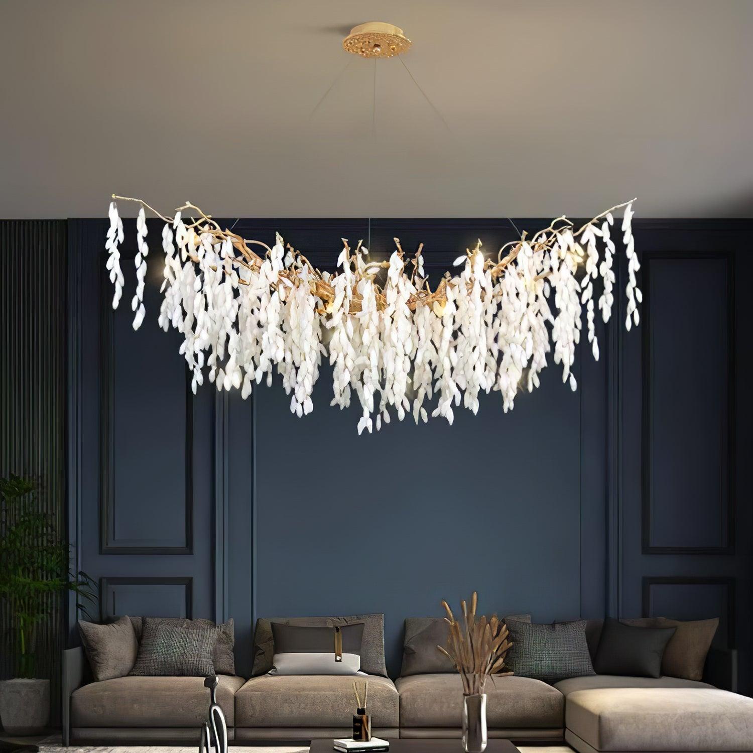 White Jade Branch Brass Round Chandelier-Sylvia Space