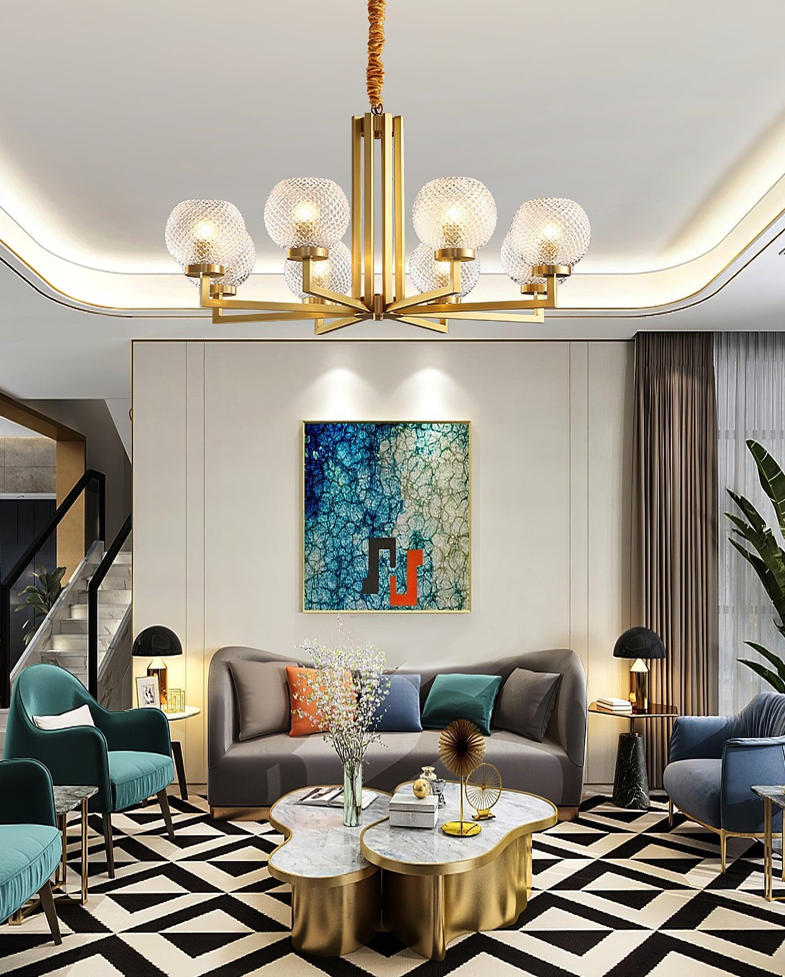 Ribbed Glass Brass Chandelier Φ 27.6″-Sylvia Space