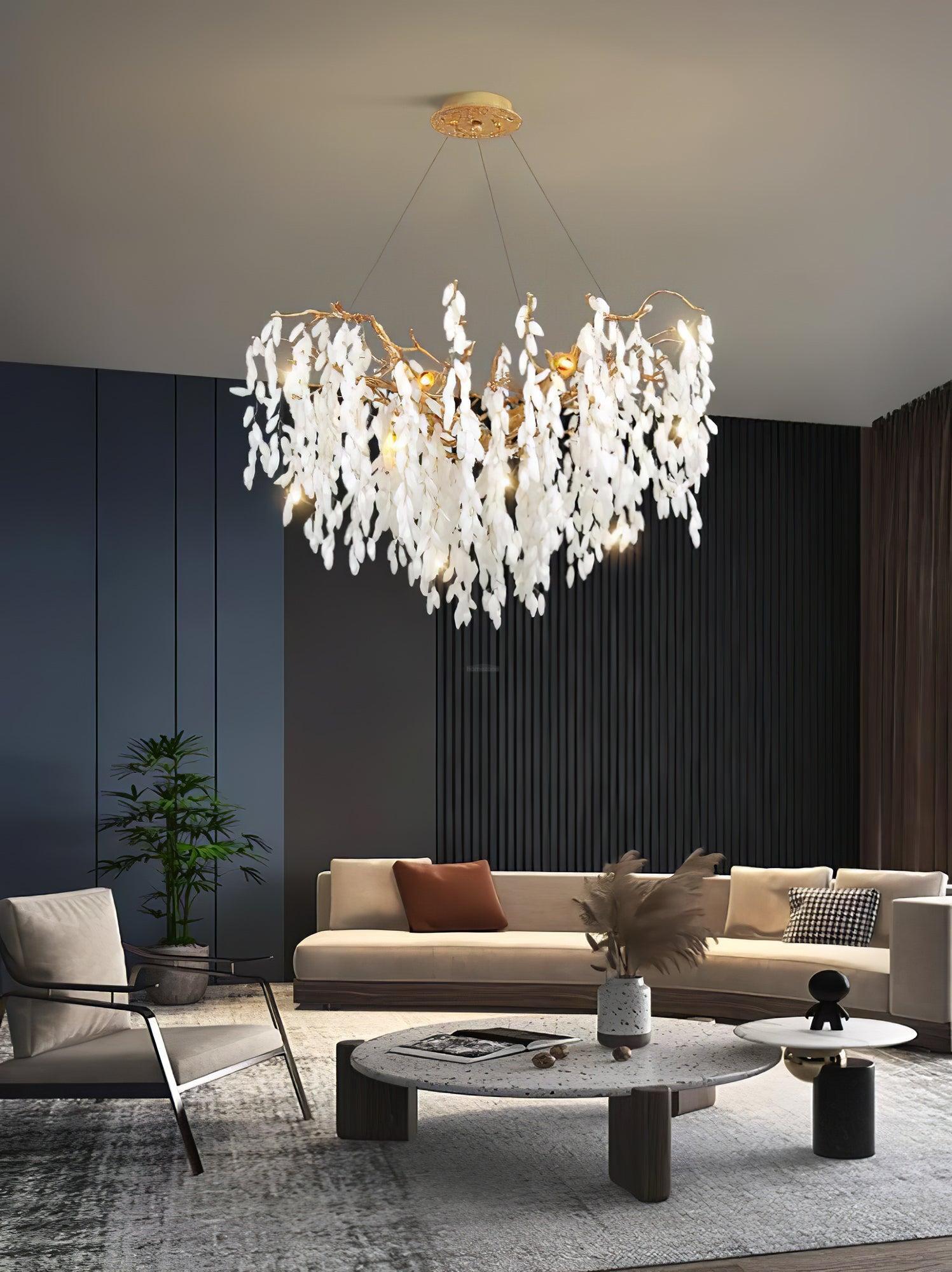 White Jade Branch Brass Round Chandelier-Sylvia Space