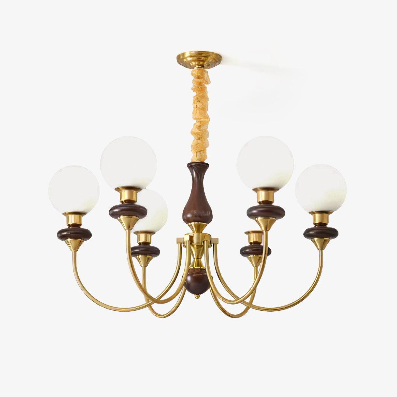 Walnut Brass Chandelier with 3/6/8 lamps-Sylvia Space