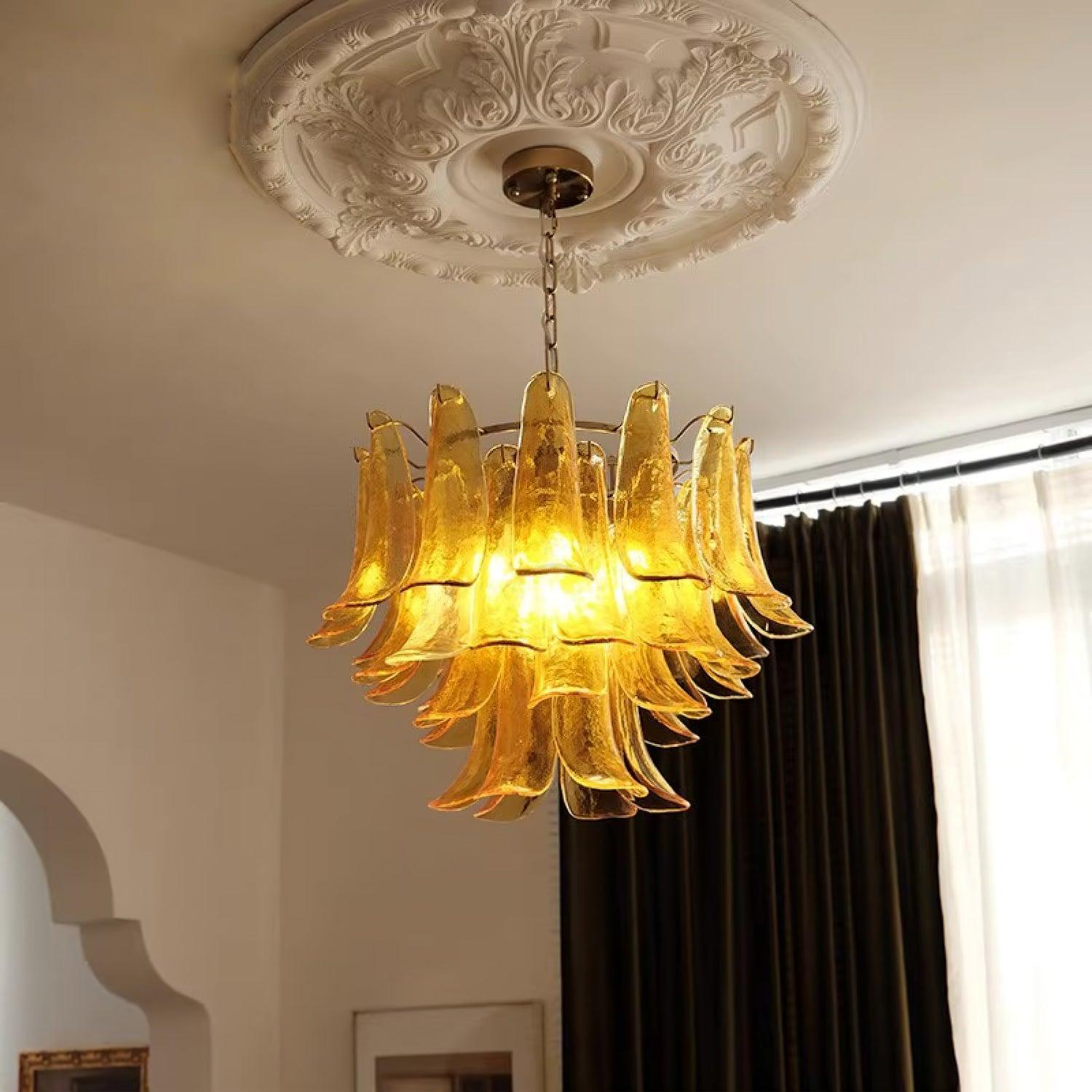 Glass Leaf Cascade Chandelier with 3/4 layer-Sylvia Space