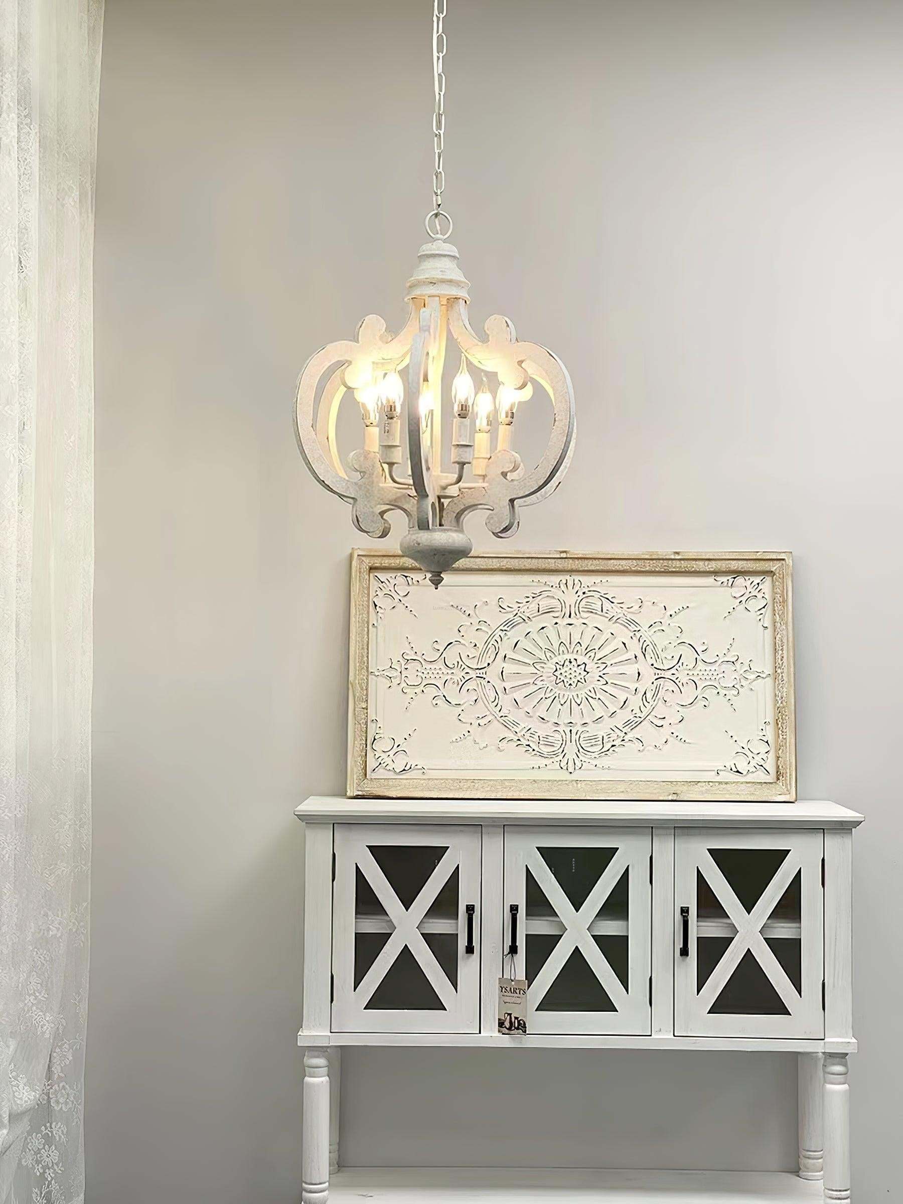Antique White Style Chandelier Φ 19.7″-Sylvia Space