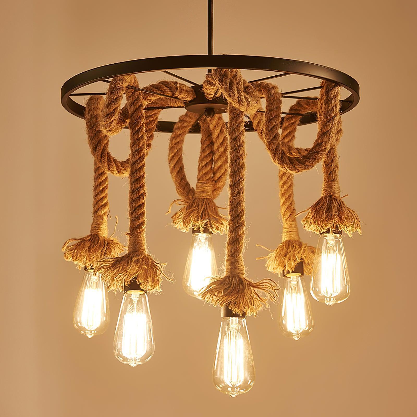 Hemp Rope Industrial Six Head Chandelier ∅ 19.7″-Sylvia Space