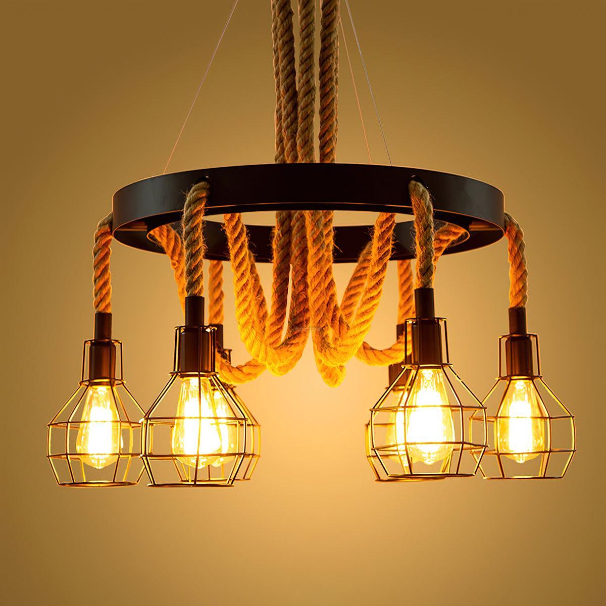 Hemp Rope Industrial Starfall Chandelier with 4/6/8 heads-Sylvia Space