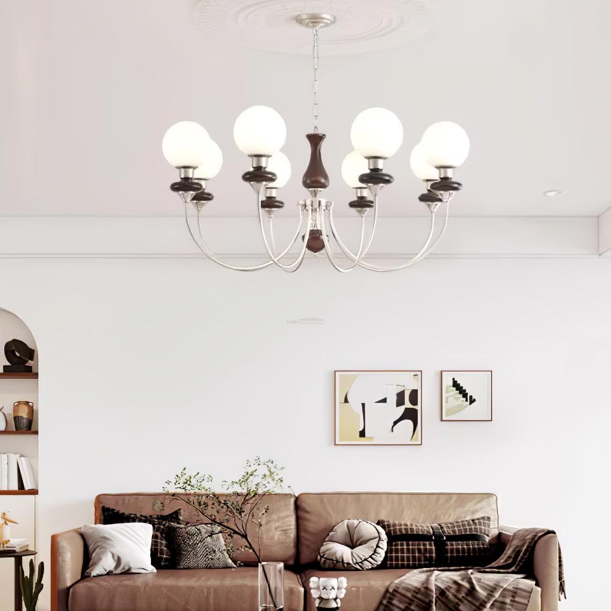 Walnut Brass Chandelier with 3/6/8 lamps-Sylvia Space