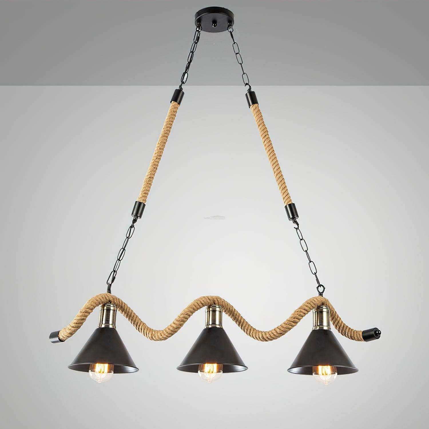 Hemp Rope Industrial Wave Chandelier with 3/5 heads-Sylvia Space