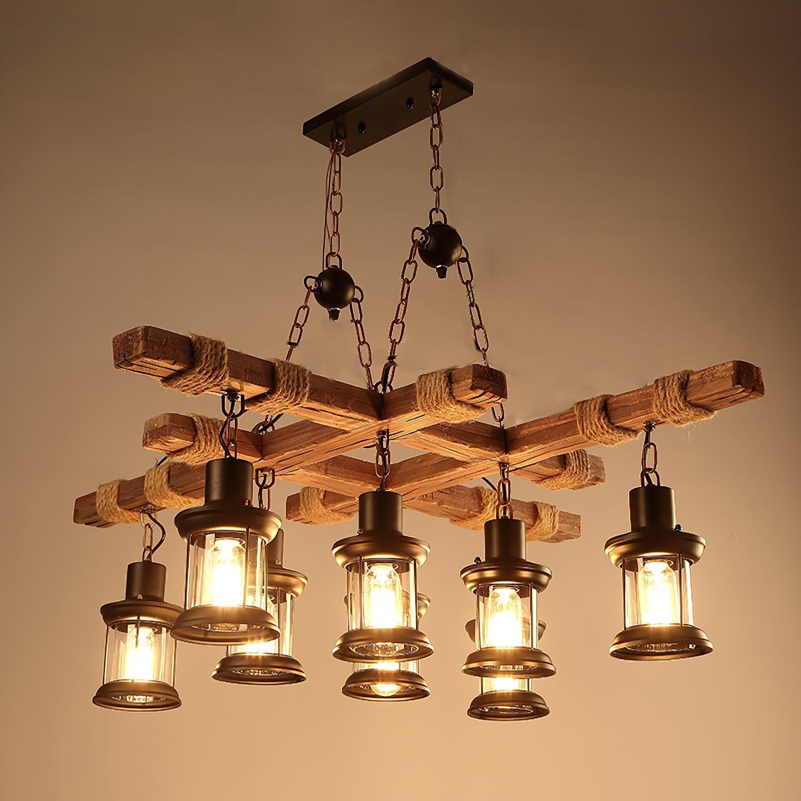 Vintage Wooden Glass Chandeliers-Sylvia Space