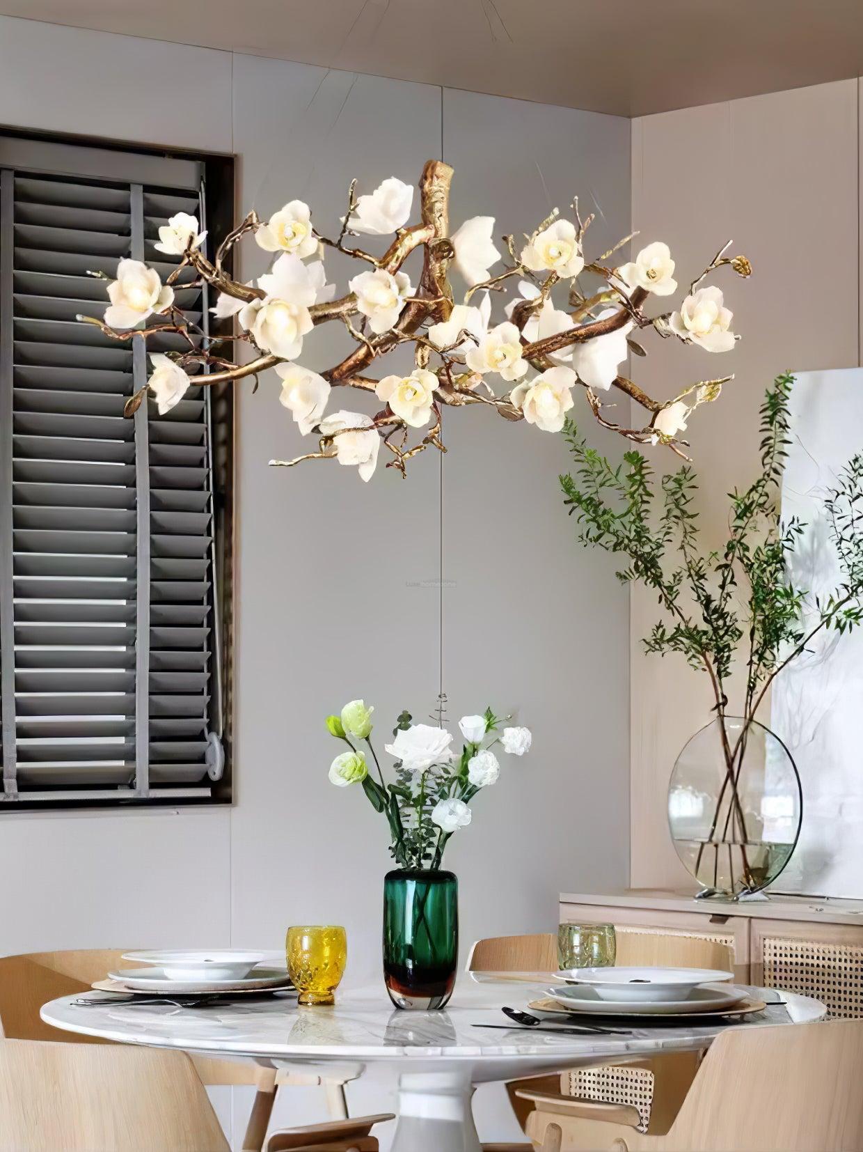 Flower Bloom Branch Type Brass Chandelier-Sylvia Space