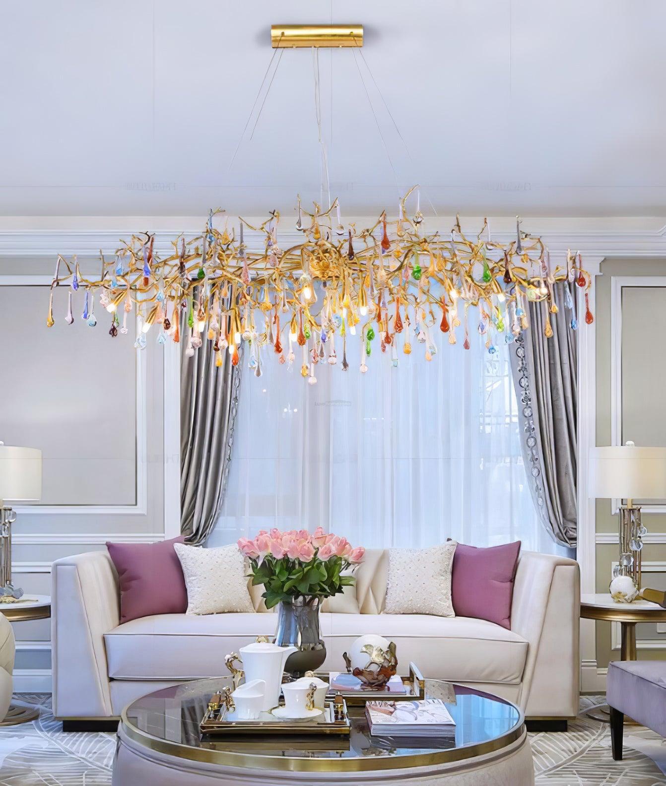 Colorful Teardrop Brass Branch Chandelier-Sylvia Space