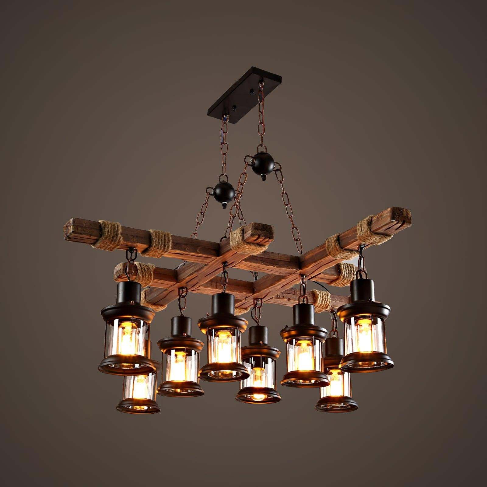 Vintage Wooden Glass Chandeliers-Sylvia Space