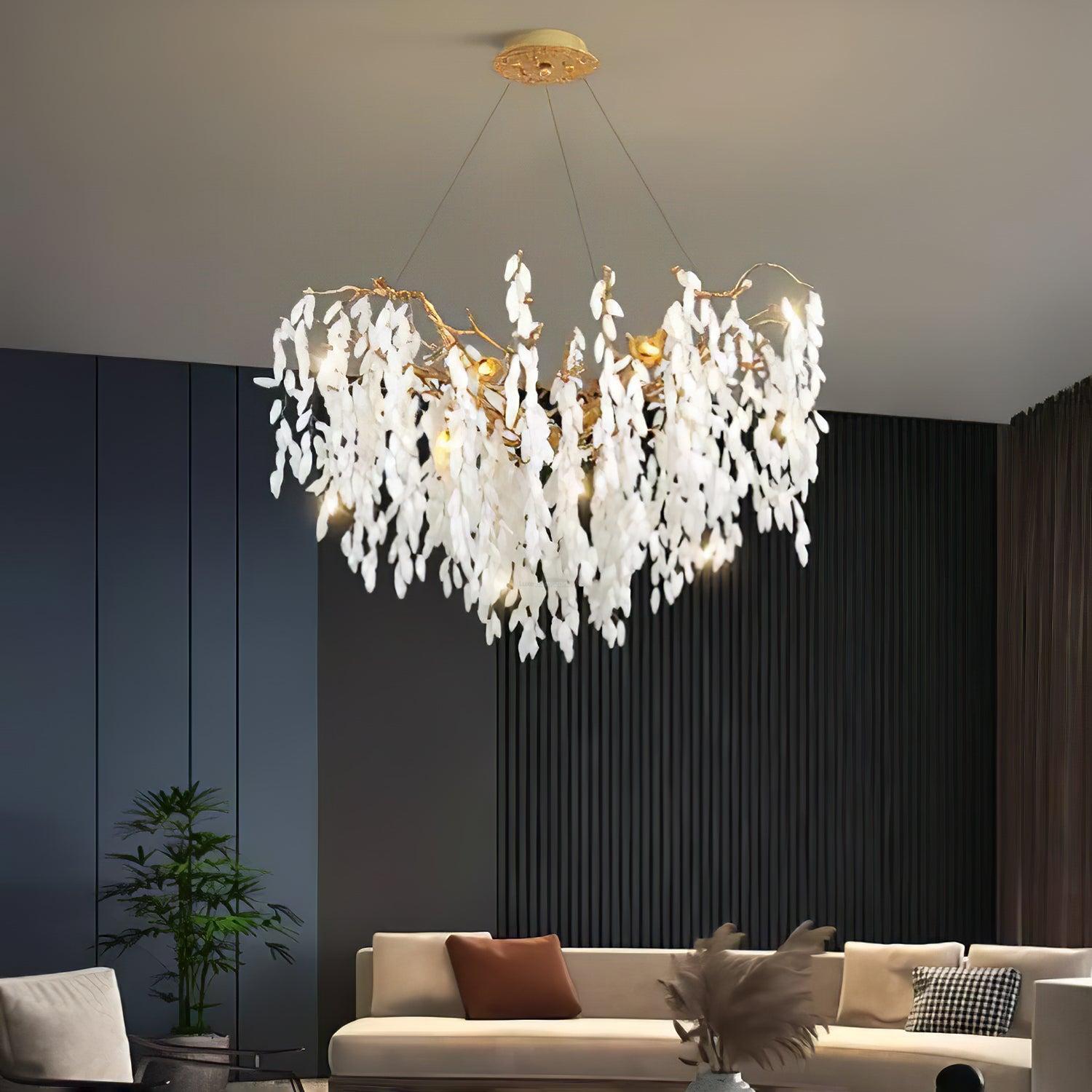 White Jade Branch Brass Round Chandelier-Sylvia Space