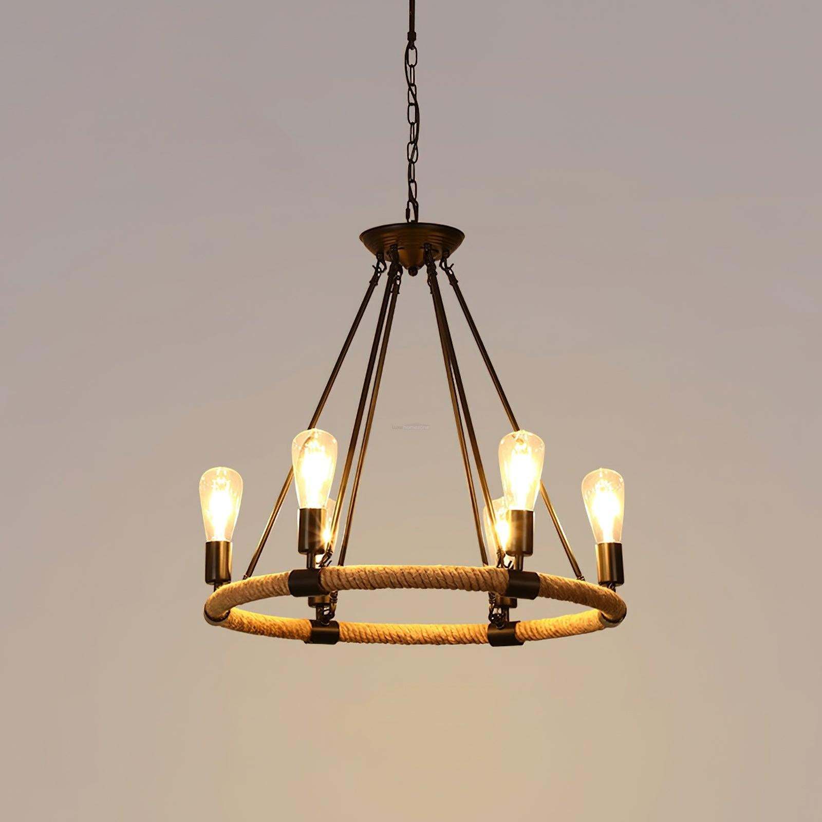 Hemp Rope Industrial Large Circle Chandelier ∅ 23.6″-Sylvia Space