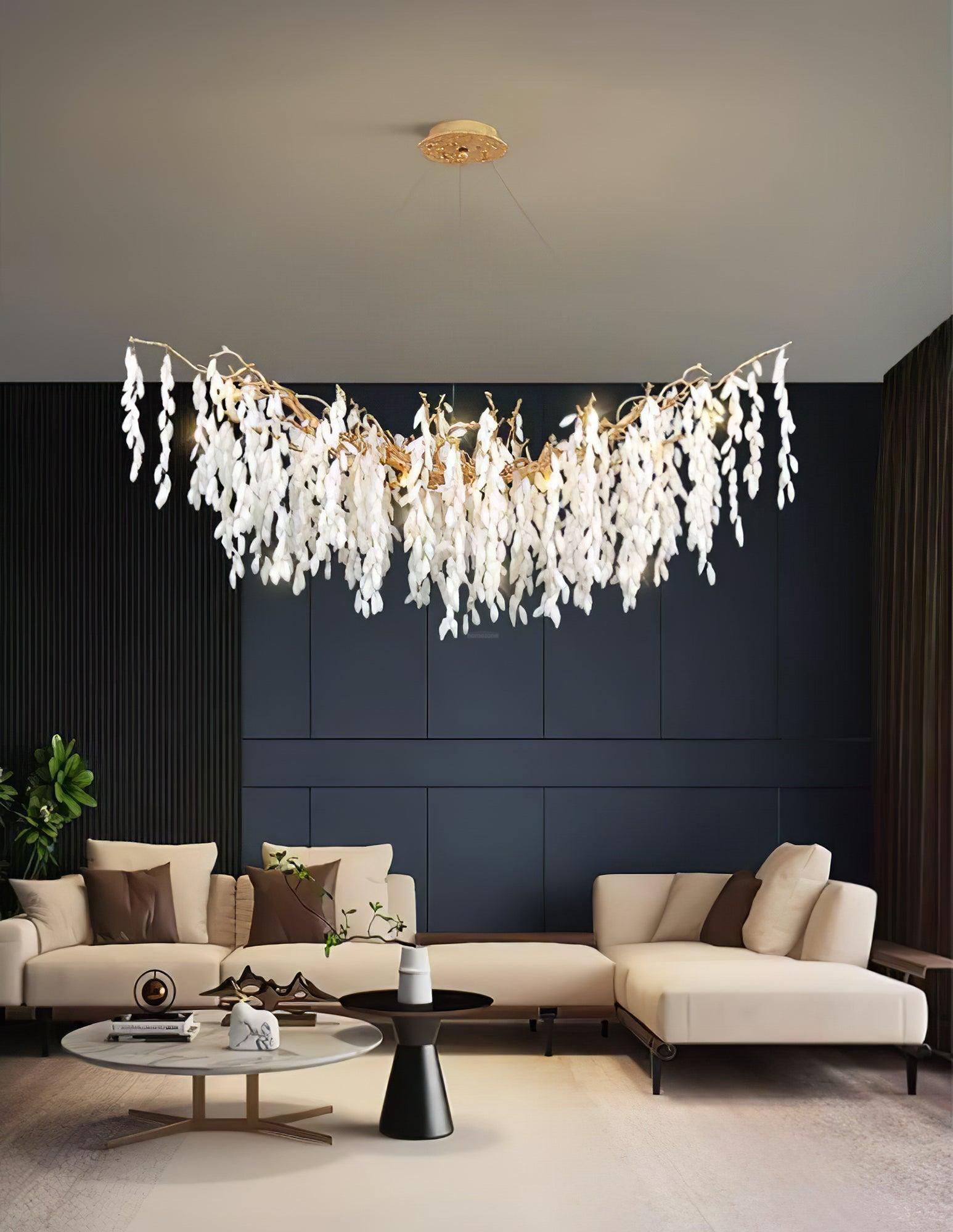White Jade Branch Brass Round Chandelier-Sylvia Space