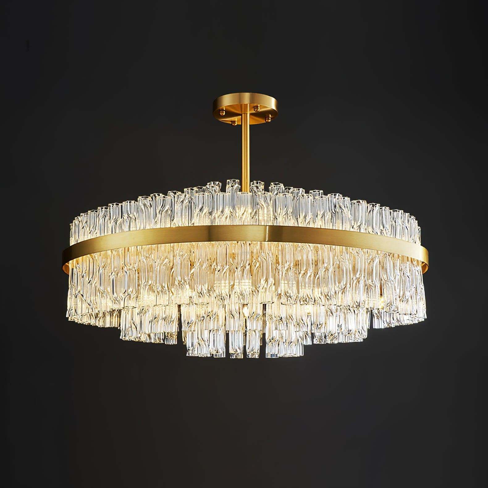 Gold & Clear Rod Round/Long canopy Chandelier-Sylvia Space