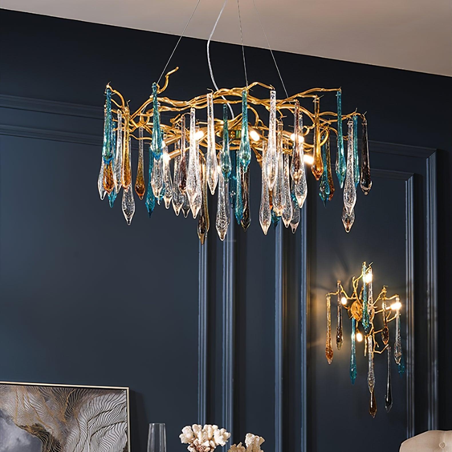 Gold Round Teardrop Style Chandelier-Sylvia Space